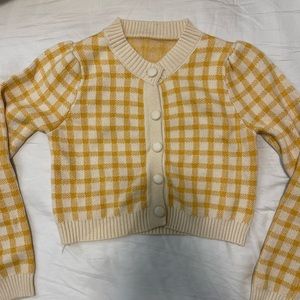 KNIT GINGHAM CARDIGAN